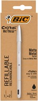 Balpen Bic Cristal Re-new medium zilver + 2 vullingen zwart