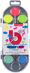 Waterverfset Bruynzeel Kids penseel assorti metallic en neon 12 napjes