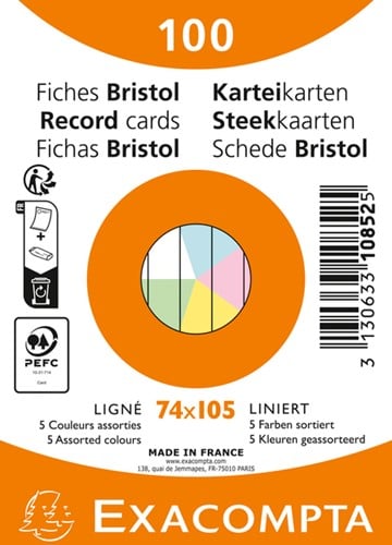 Flashcard Exacompta 74x105mm lijn 5 kleuren 100 vel