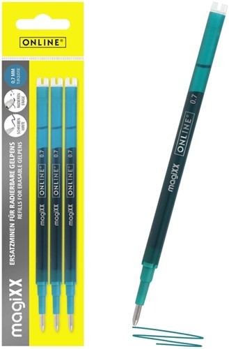 Gelschrijvervulling Online Magixx medium turquoise blister à 3 stuks