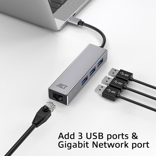 Hub ACT USB-C 3.0 3x USB-A Gigabit ethernet-2