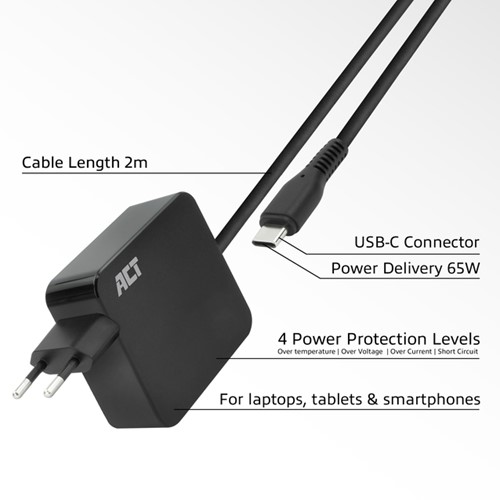 Laptop Oplader ACT USB-C Power Delivery 65W 2mtr-3