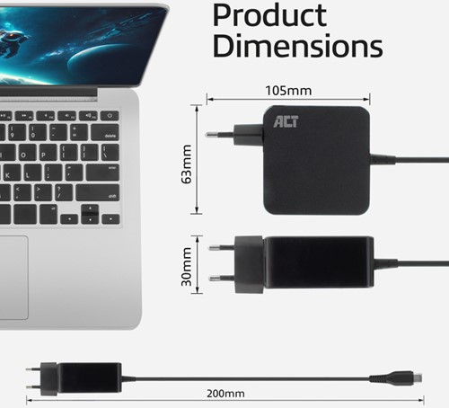 Laptop Oplader ACT USB-C Power Delivery 65W 2mtr-4