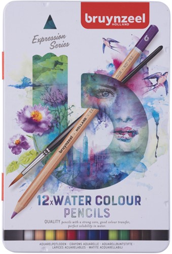 Kleurpotloden Bruynzeel Expression aquarel assorti blik à 12 stuks