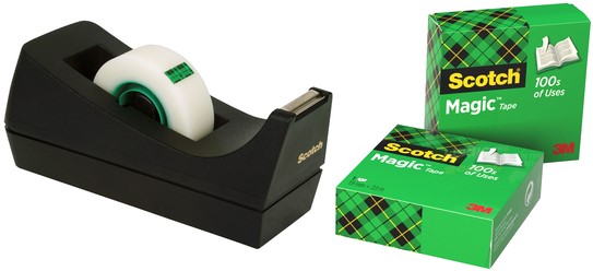 Plakbandhouder Scotch C38 recycled zwart + 3rol magic tape 19mmx33m | Alles kantoor en