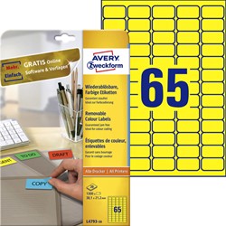Etiket Avery L4793-20 38.1x21.2mm geel 1300 stuks
