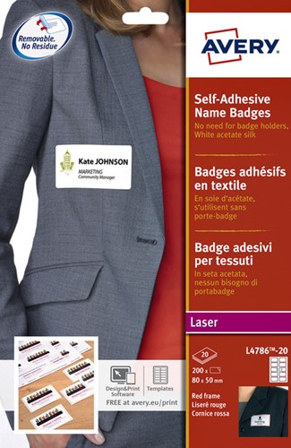 Naambadge etiket Avery L4786-20 80x50mm rood kader 200 stuks-2
