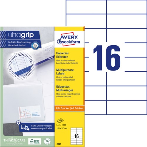 Etiket Avery 3484 105x37mm wit 1600 stuks-2